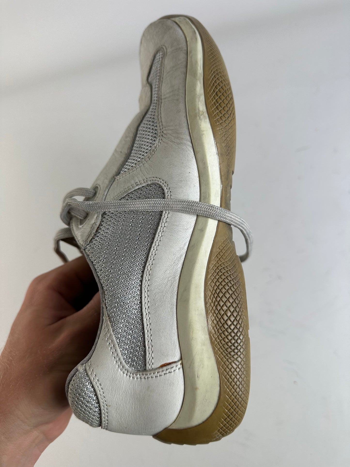 Vintage Prada Leather Mesh Sneakers White Grey EU8