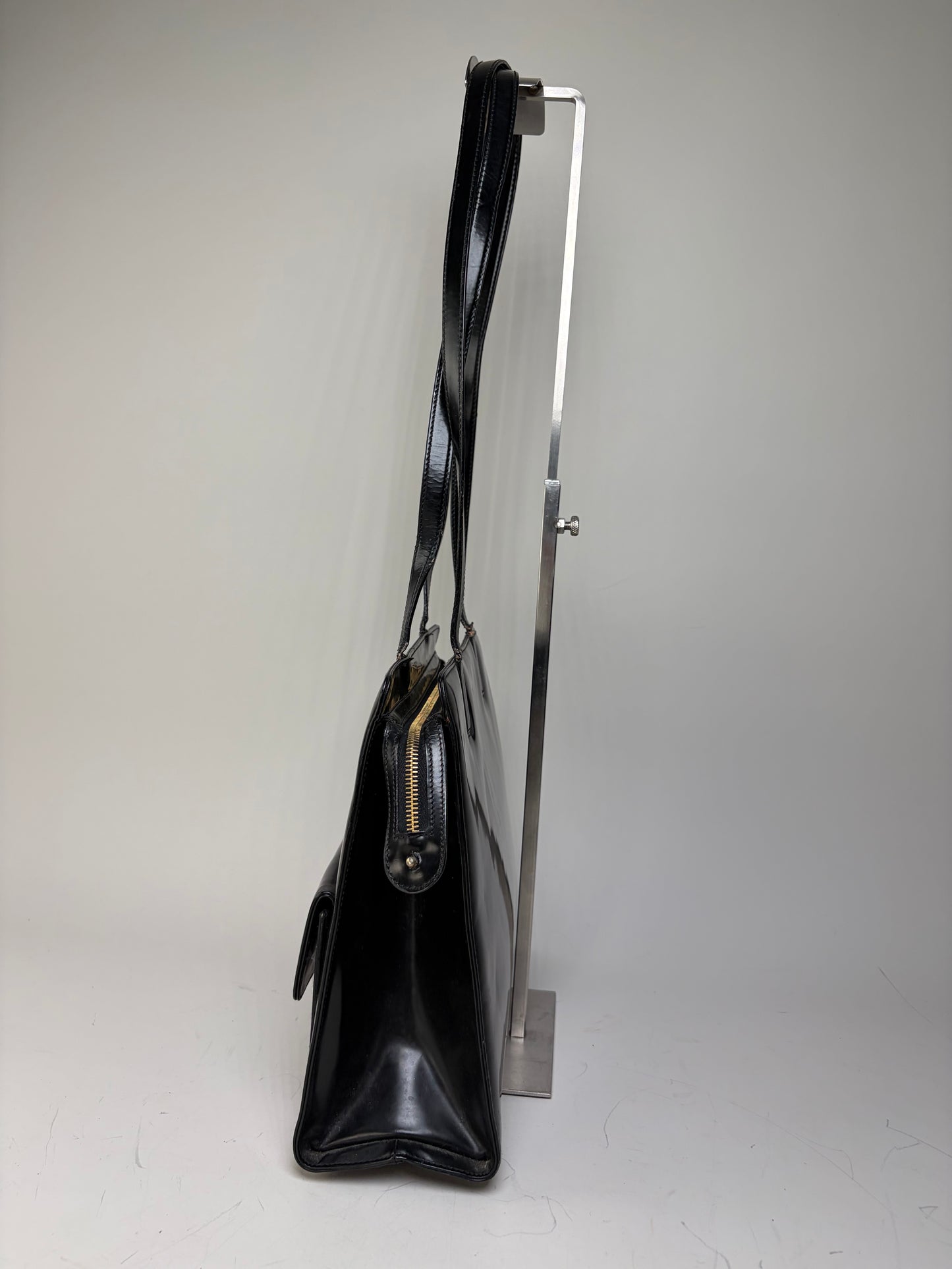 Vintage Ferragamo Patent Leather Tote Bag Black Gold