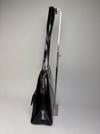 Vintage Ferragamo Patent Leather Tote Bag Black Gold