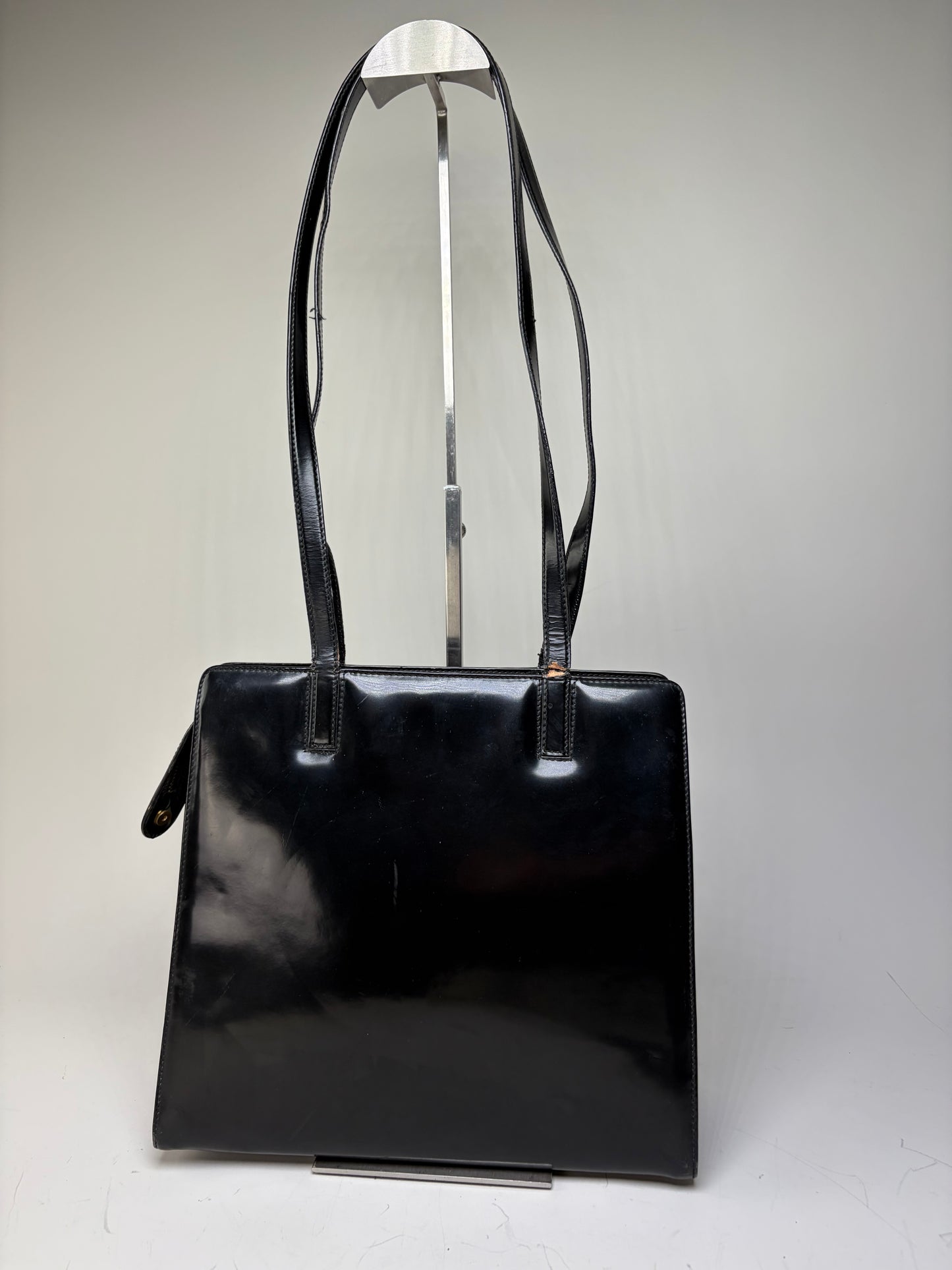 Vintage Ferragamo Patent Leather Tote Bag Black Gold