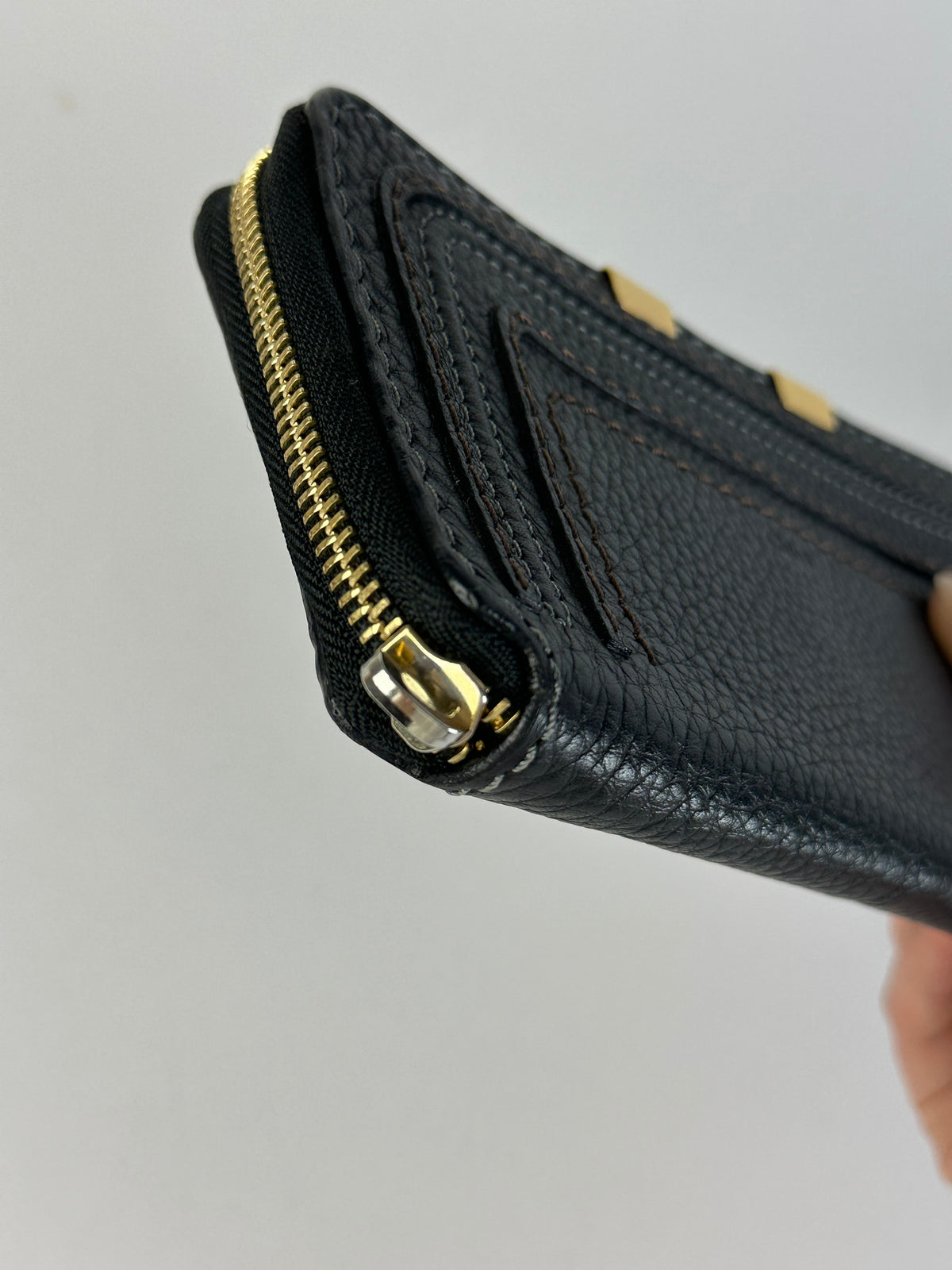 Vintage Chloé Pebbled Leather Bifold Wallet Black Gold