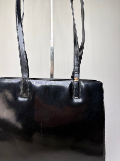 Vintage Ferragamo Patent Leather Tote Bag Black Gold