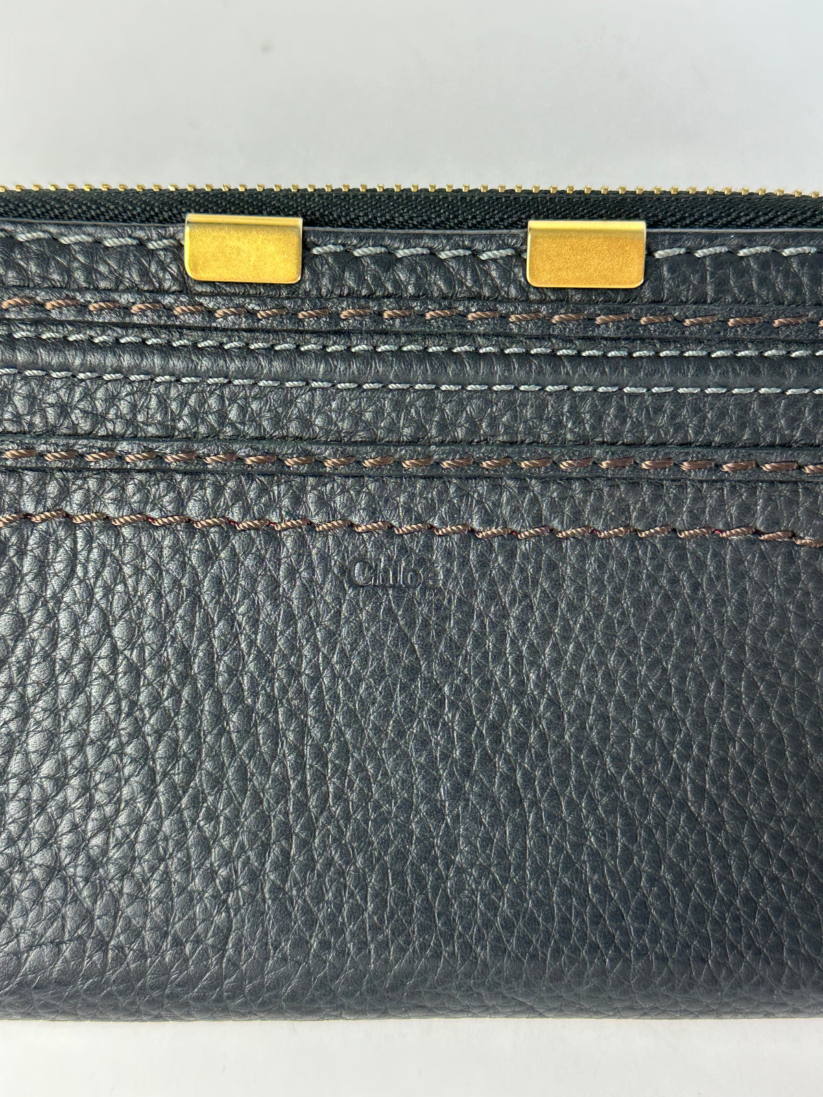 Vintage Chloé Pebbled Leather Bifold Wallet Black Gold