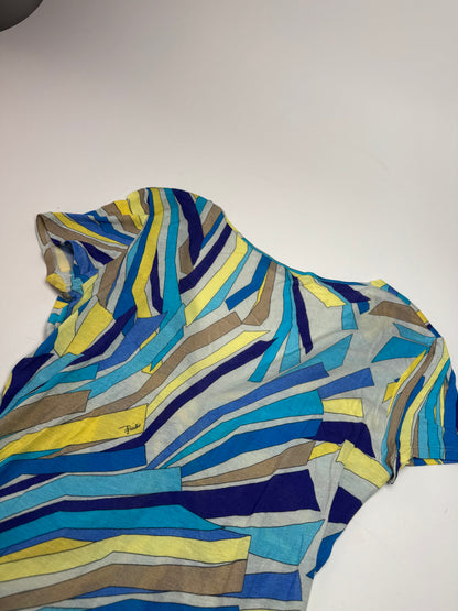 Vintage Emilio Pucci Silk / Viskose abstract Top Blue yellow 40/L