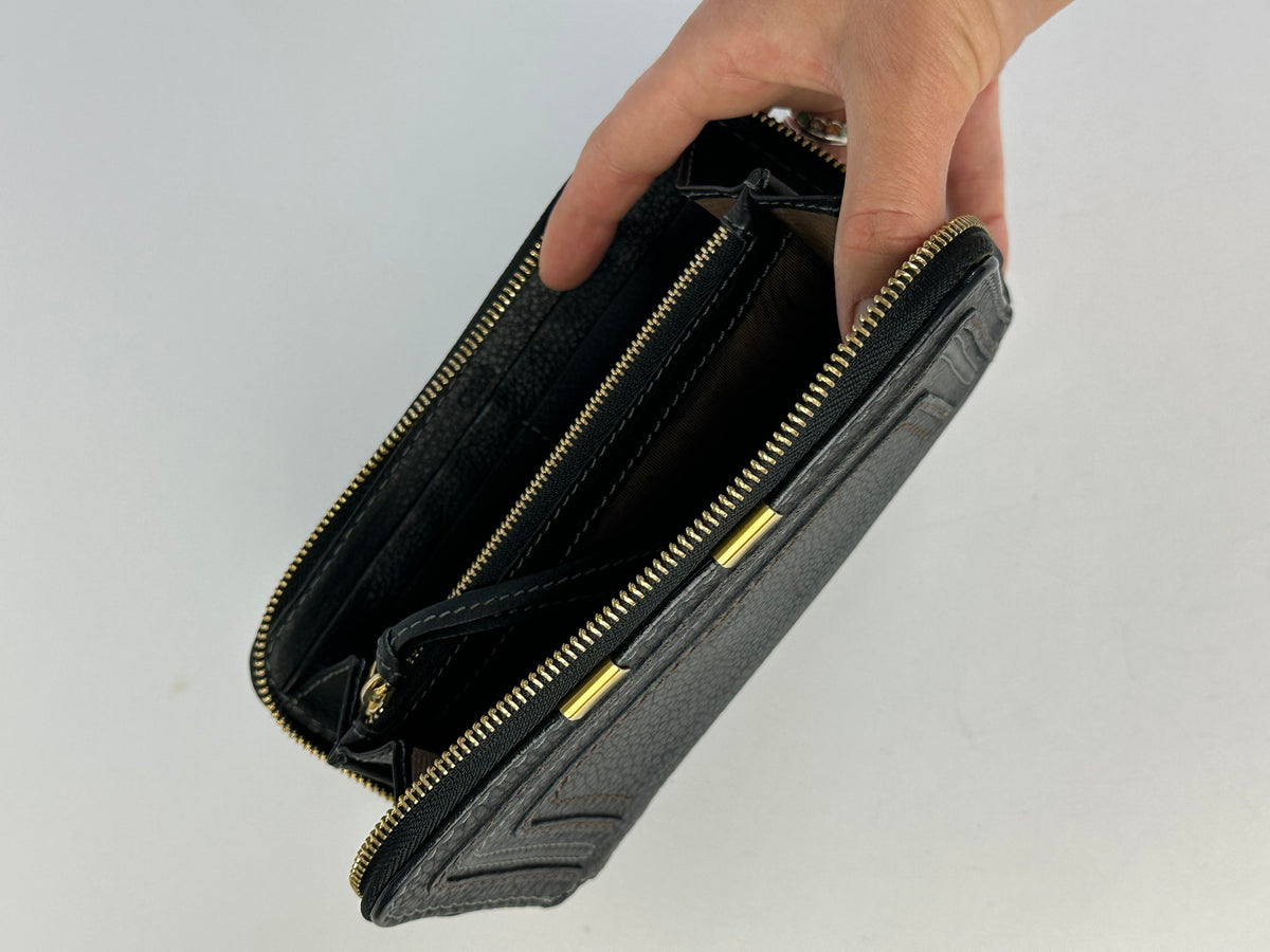 Vintage Chloé Pebbled Leather Bifold Wallet Black Gold