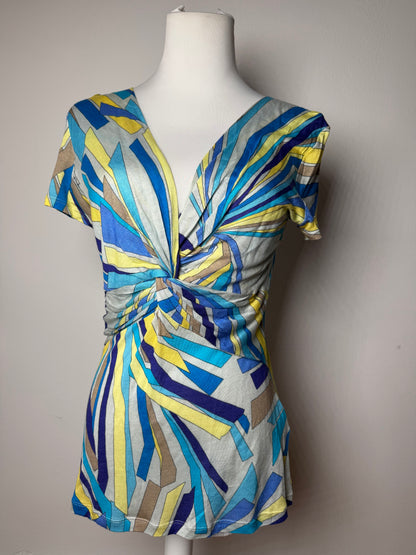 Vintage Emilio Pucci Silk / Viskose abstract Top Blue yellow 40/L