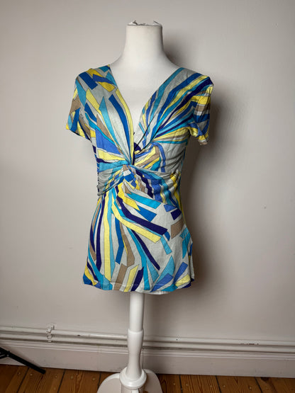 Vintage Emilio Pucci Silk / Viskose abstract Top Blue yellow 40/L