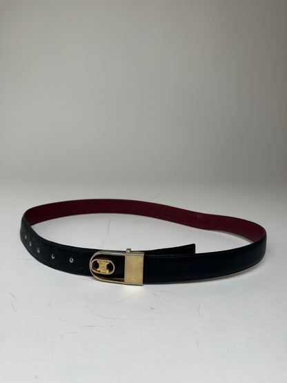 Vintage Celine Triomphe Reversible Leather Belt Black Burgundy 85