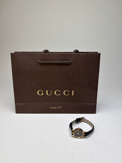Vintage Gucci Leather Bracelet Watch Black Gold
