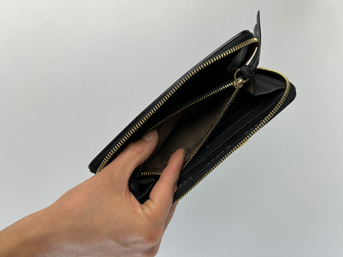 Vintage Chloé Pebbled Leather Bifold Wallet Black Gold