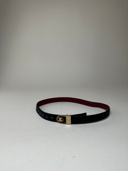 Vintage Celine Triomphe Reversible Leather Belt Black Burgundy 85