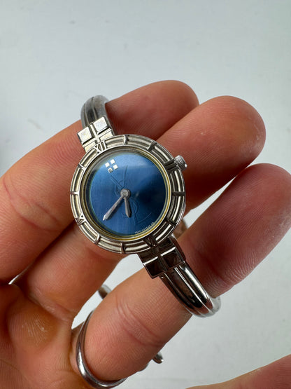 Vintage Yves Saint Laurent Quartz Steel Watch Silver Blue