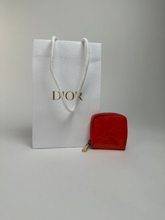 Vintage Dior Patent Leather Zip Wallet Early 2000s Red