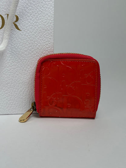 Vintage Dior Patent Leather Zip Wallet Early 2000s Red