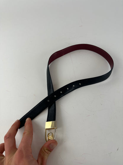 Vintage Celine Triomphe Reversible Leather Belt Black Burgundy 85