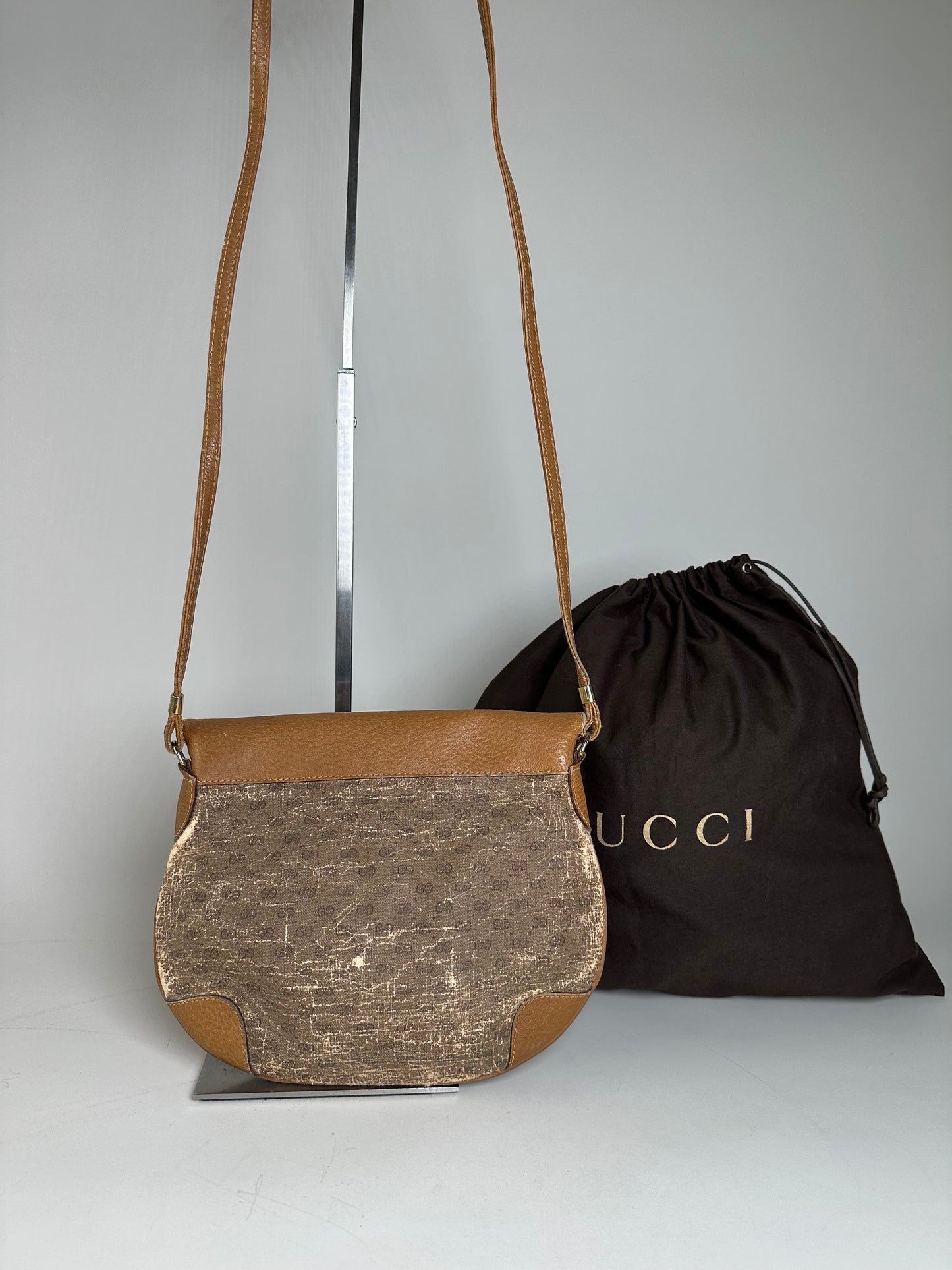 Vintage Gucci GG Monogram Shoulder Bag Brown Gold
