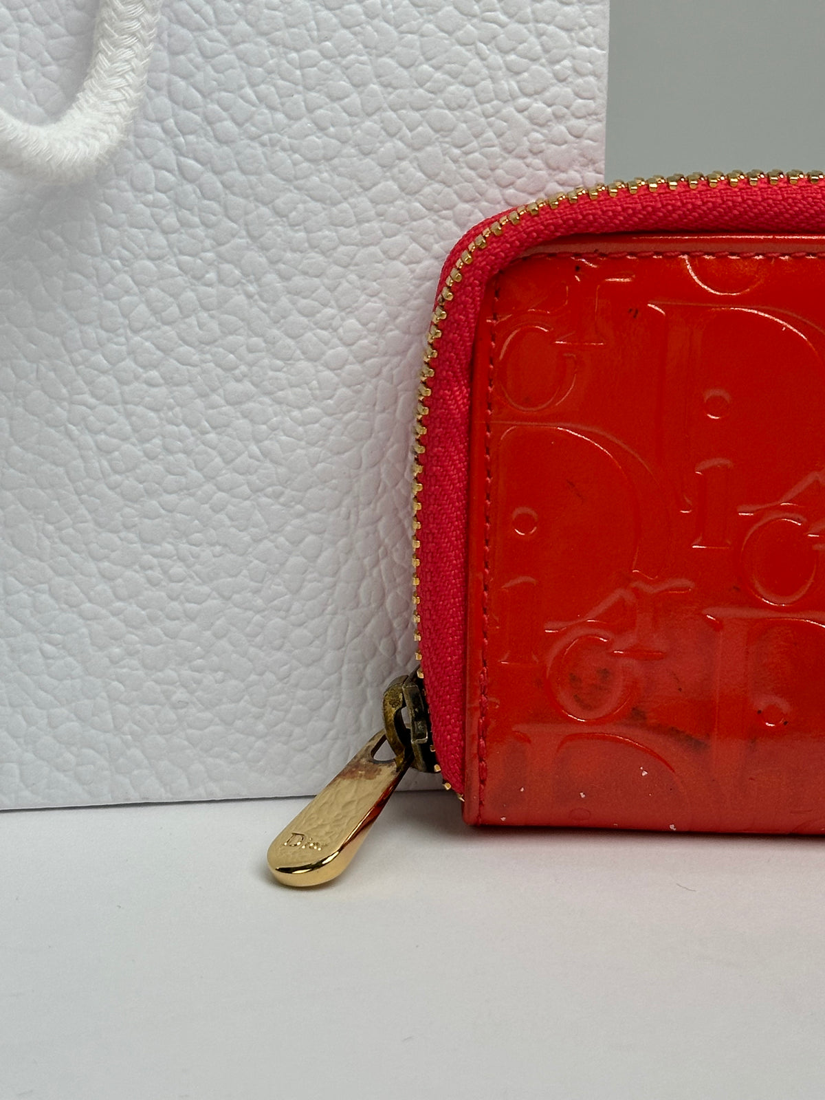 Vintage Dior Patent Leather Zip Wallet Early 2000s Red