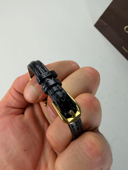 Vintage Gucci Leather Bracelet Watch Black Gold