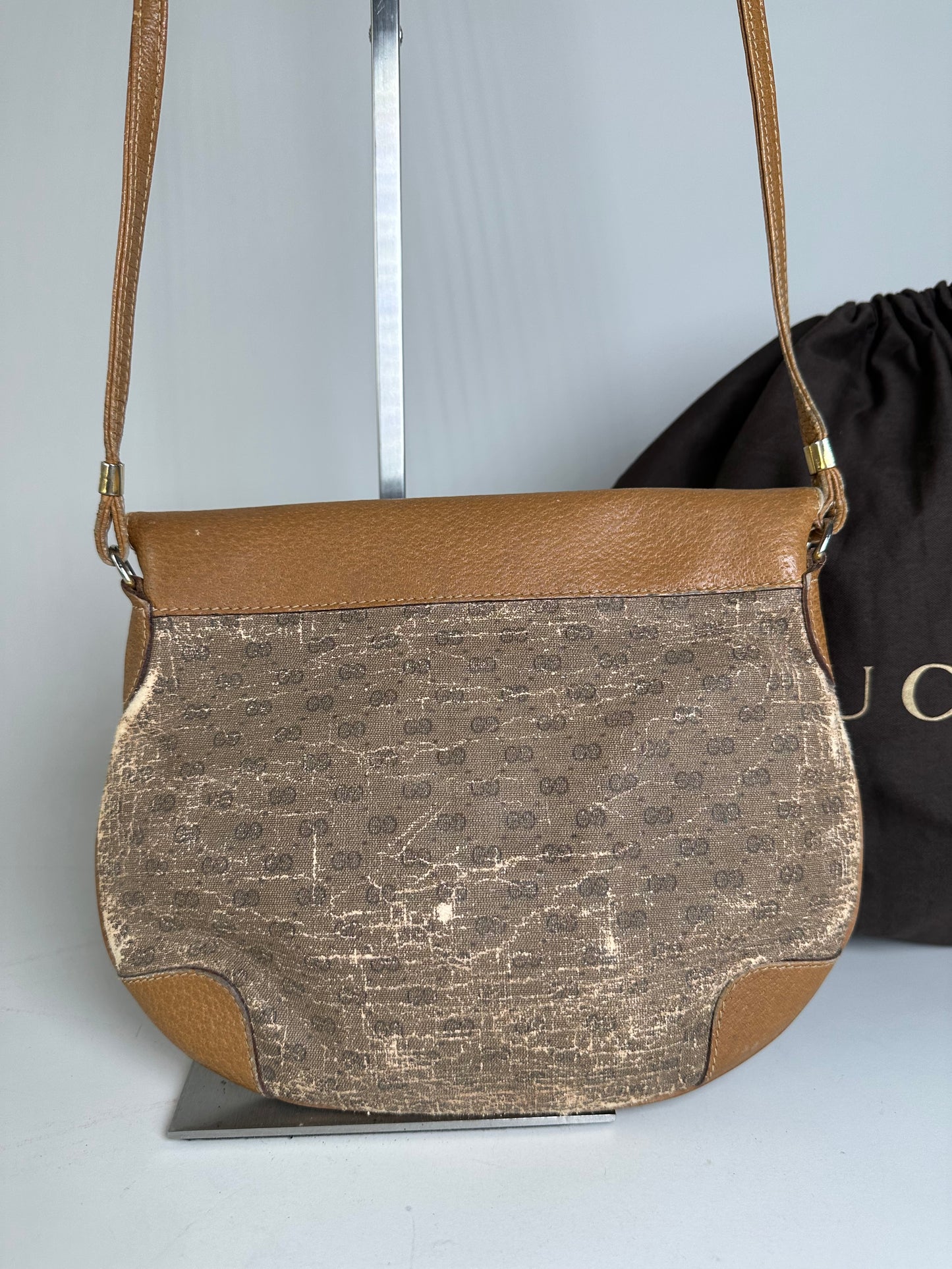 Vintage Gucci GG Monogram Shoulder Bag Brown Gold