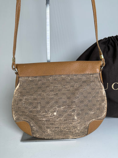 Vintage Gucci GG Monogram Shoulder Bag Brown Gold