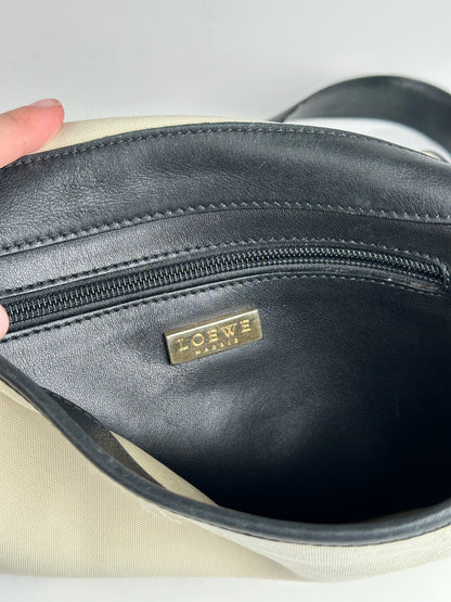 Vintage Loewe Canvas Leather Shoulder bag black white