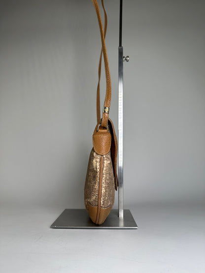 Vintage Gucci GG Monogram Shoulder Bag Brown Gold