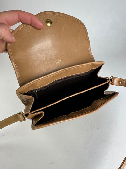 Vintage Celine Monogram Shoulder / Crossbody Bag Gold Beige