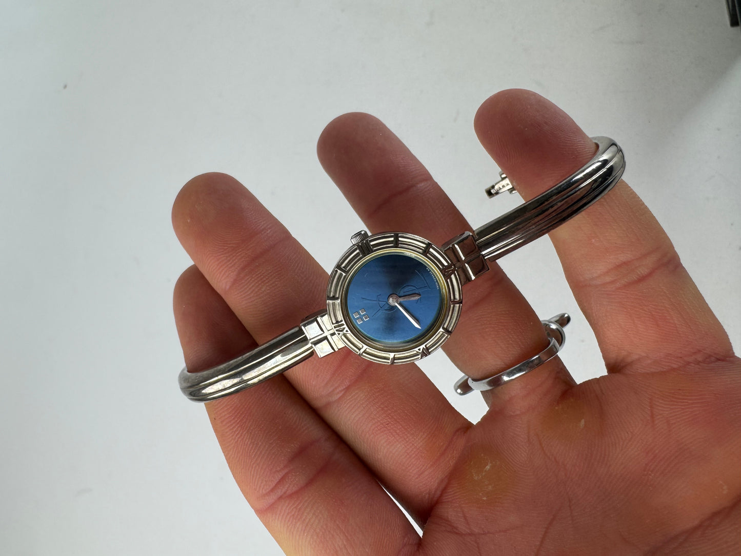 Vintage Yves Saint Laurent Quartz Steel Watch Silver Blue