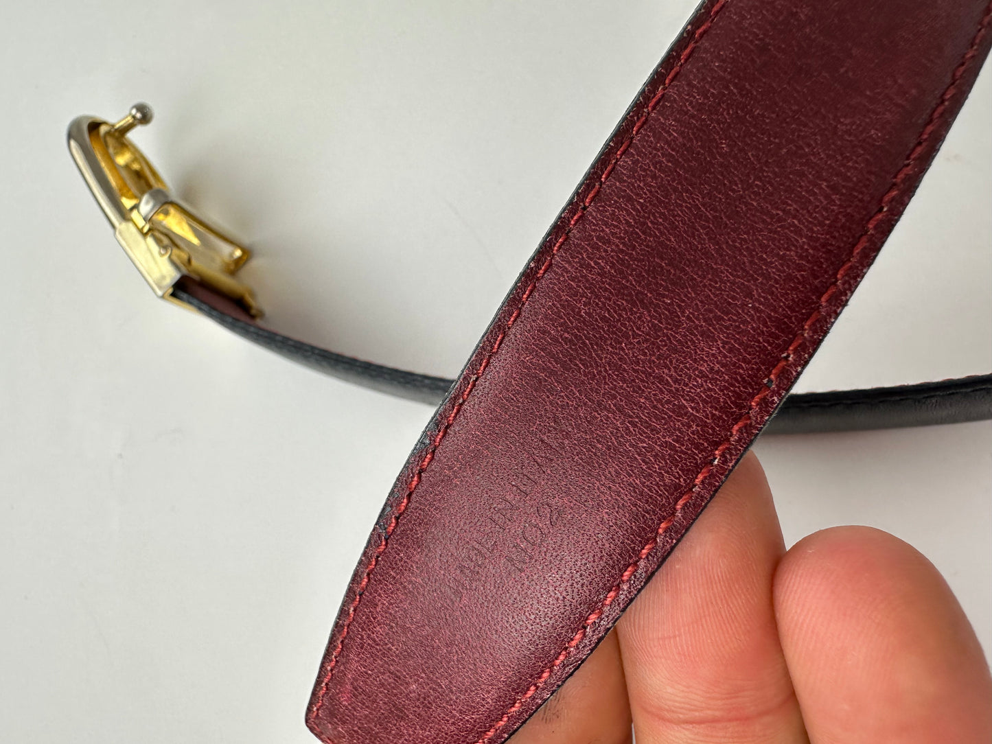 Vintage Celine Triomphe Reversible Leather Belt Black Burgundy 85