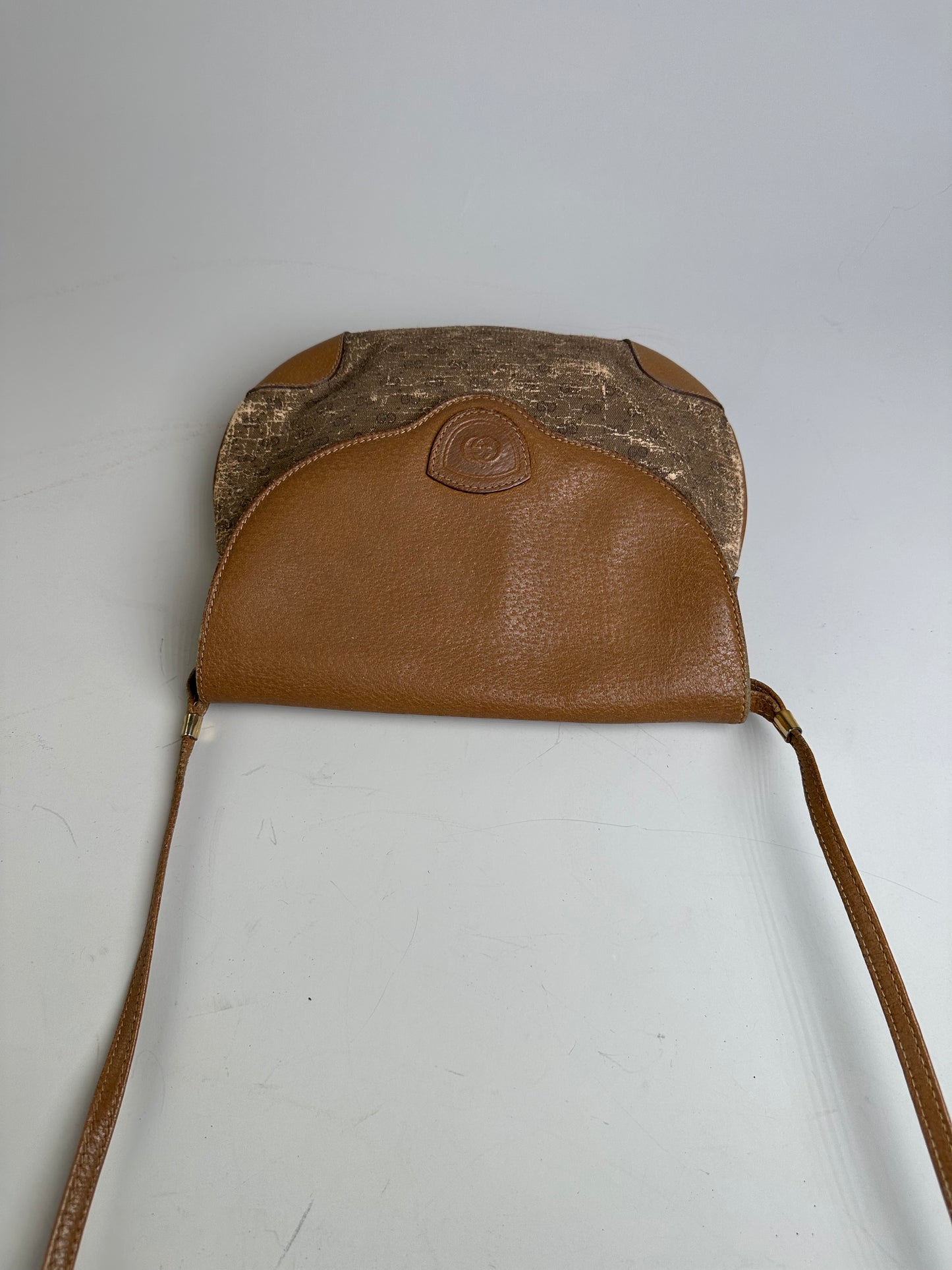 Vintage Gucci GG Monogram Shoulder Bag Brown Gold
