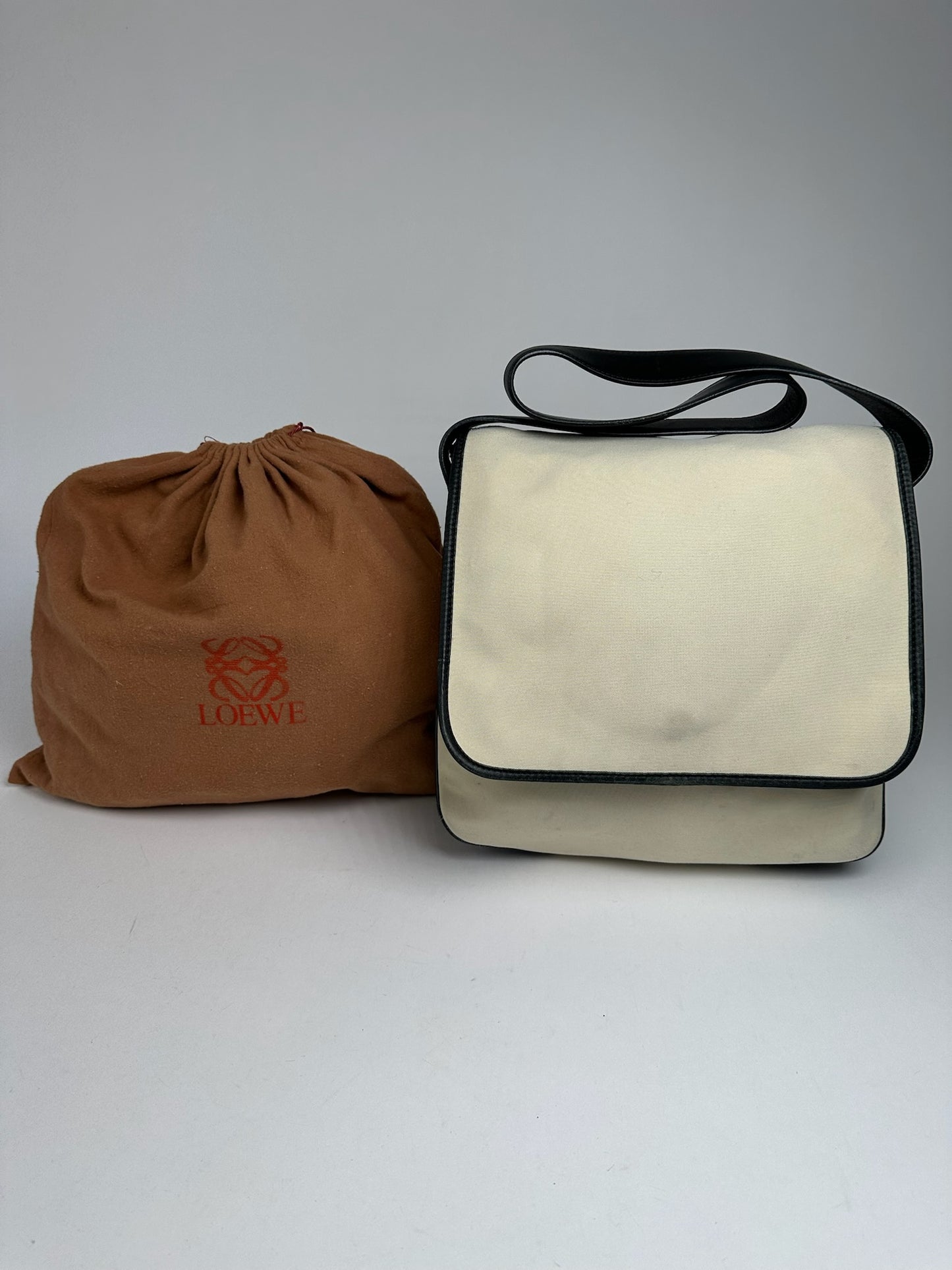 Vintage Loewe Canvas Leather Shoulder bag black white