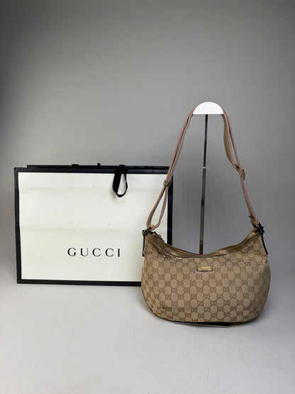 Vintage Gucci GG Supreme Hobo Bag Beige Brown Gold
