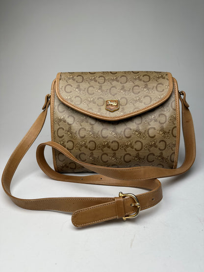 Vintage Celine Monogram Shoulder / Crossbody Bag Gold Beige