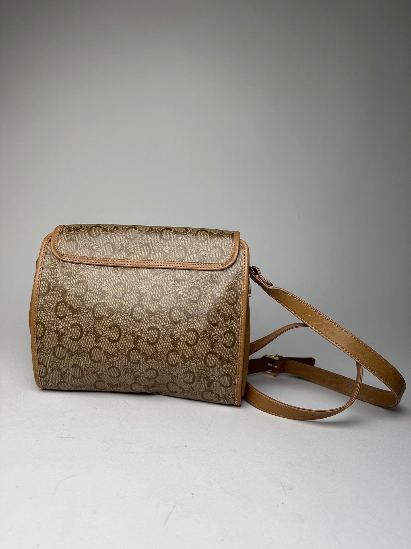 Vintage Celine Monogram Shoulder / Crossbody Bag Gold Beige