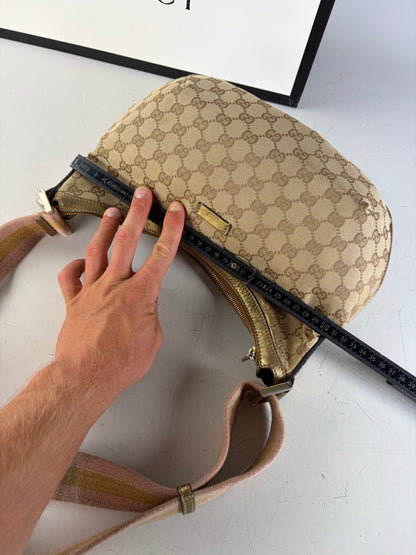 Vintage Gucci GG Supreme Hobo Bag Beige Brown Gold