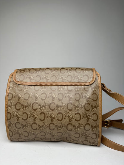 Vintage Celine Monogram Shoulder / Crossbody Bag Gold Beige