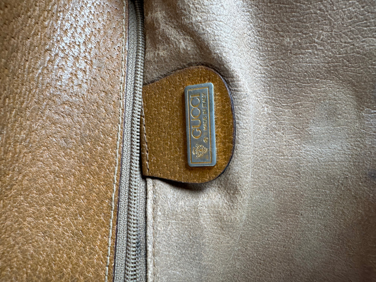 Vintage Gucci GG Monogram Shoulder Bag Brown Gold