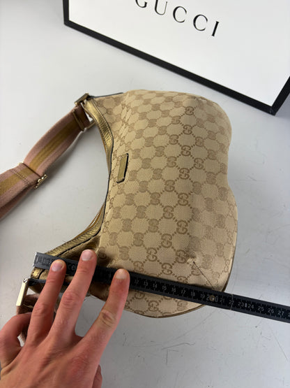 Vintage Gucci GG Supreme Hobo Bag Beige Brown Gold