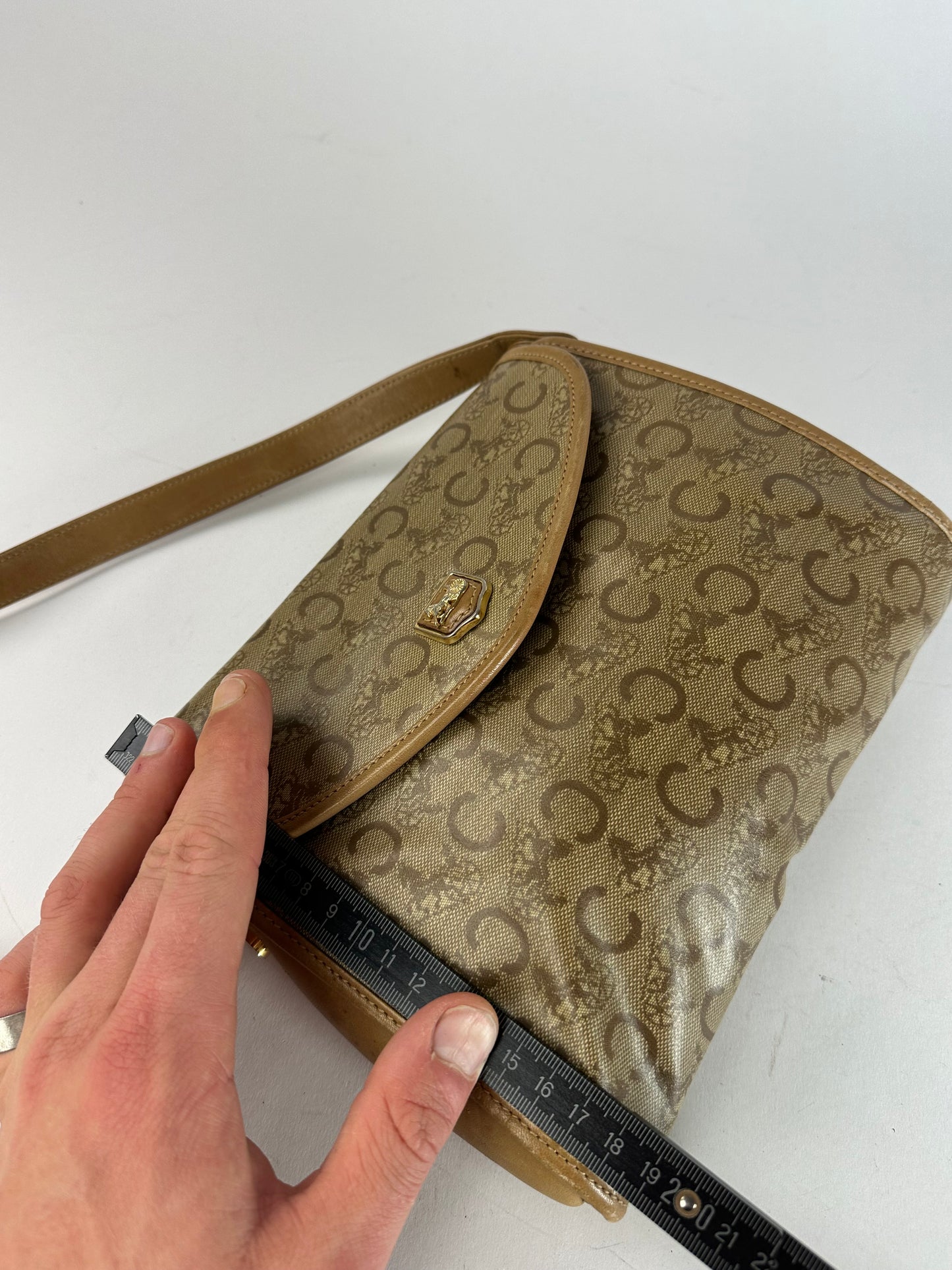 Vintage Celine Monogram Shoulder / Crossbody Bag Gold Beige