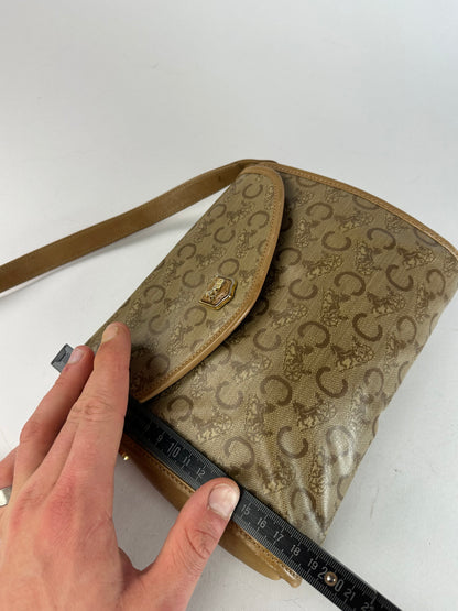 Vintage Celine Monogram Shoulder / Crossbody Bag Gold Beige