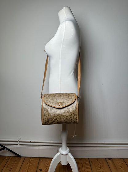 Vintage Celine Monogram Shoulder / Crossbody Bag Gold Beige