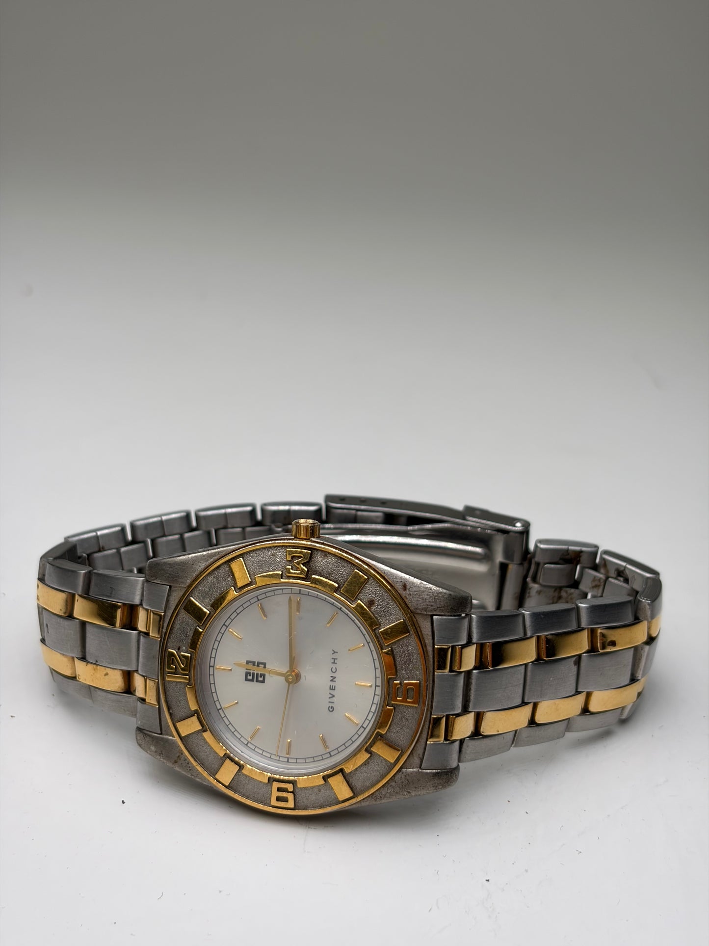 Vintage Givenchy Stainless Steel Bracelet Watch Silver Gold