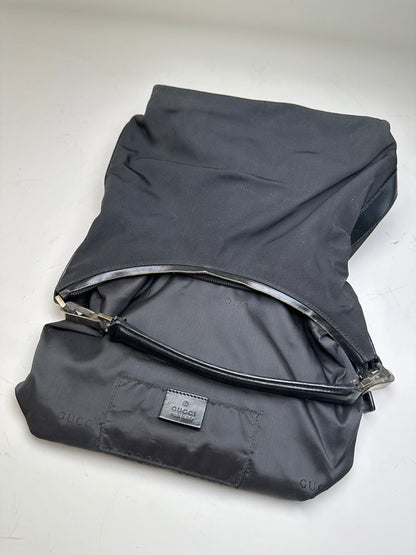 Vintage Gucci Nylon Shoulder Bag Black Silver