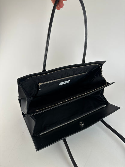 Vintage Courrèges Structured Leather Shoulder Tote Black