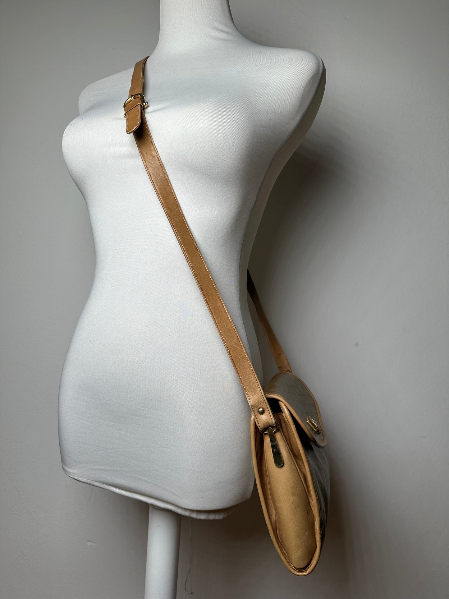 Vintage Celine Monogram Shoulder / Crossbody Bag Gold Beige