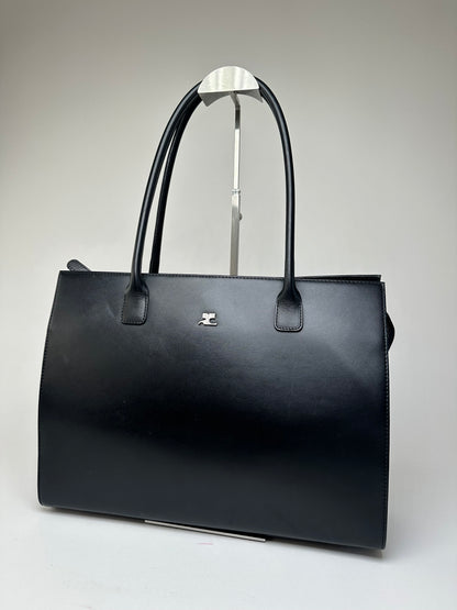 Vintage Courrèges Structured Leather Shoulder Tote Black