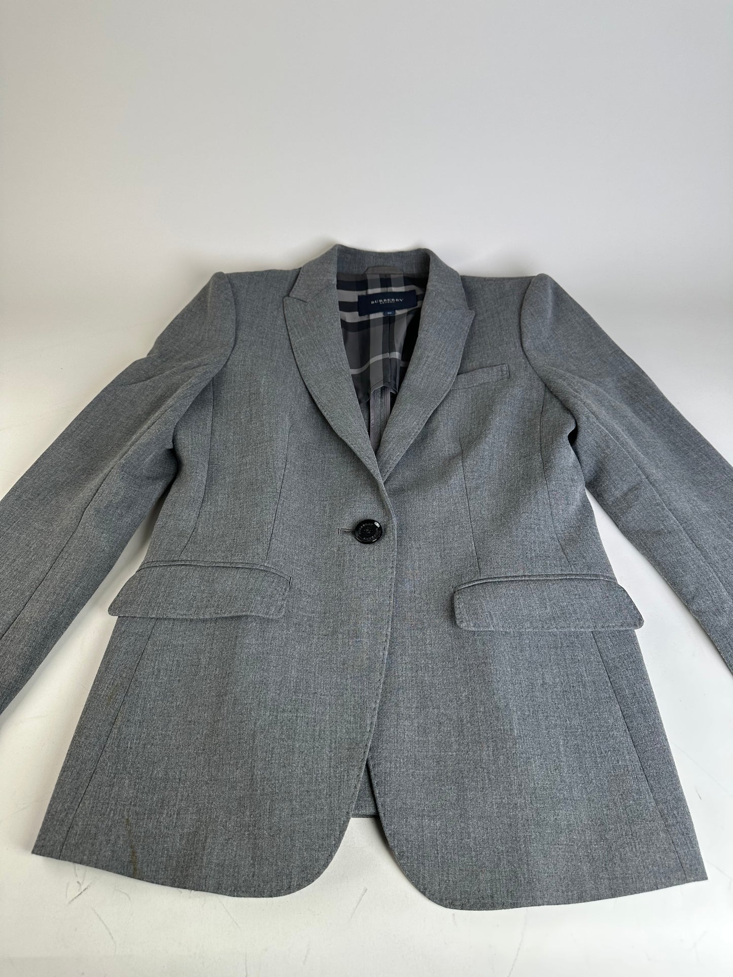 Vintage Burberry Wool Blend Blazer Grey M