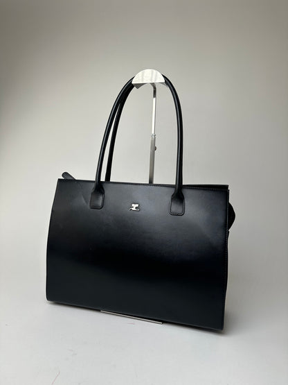 Vintage Courrèges Structured Leather Shoulder Tote Black