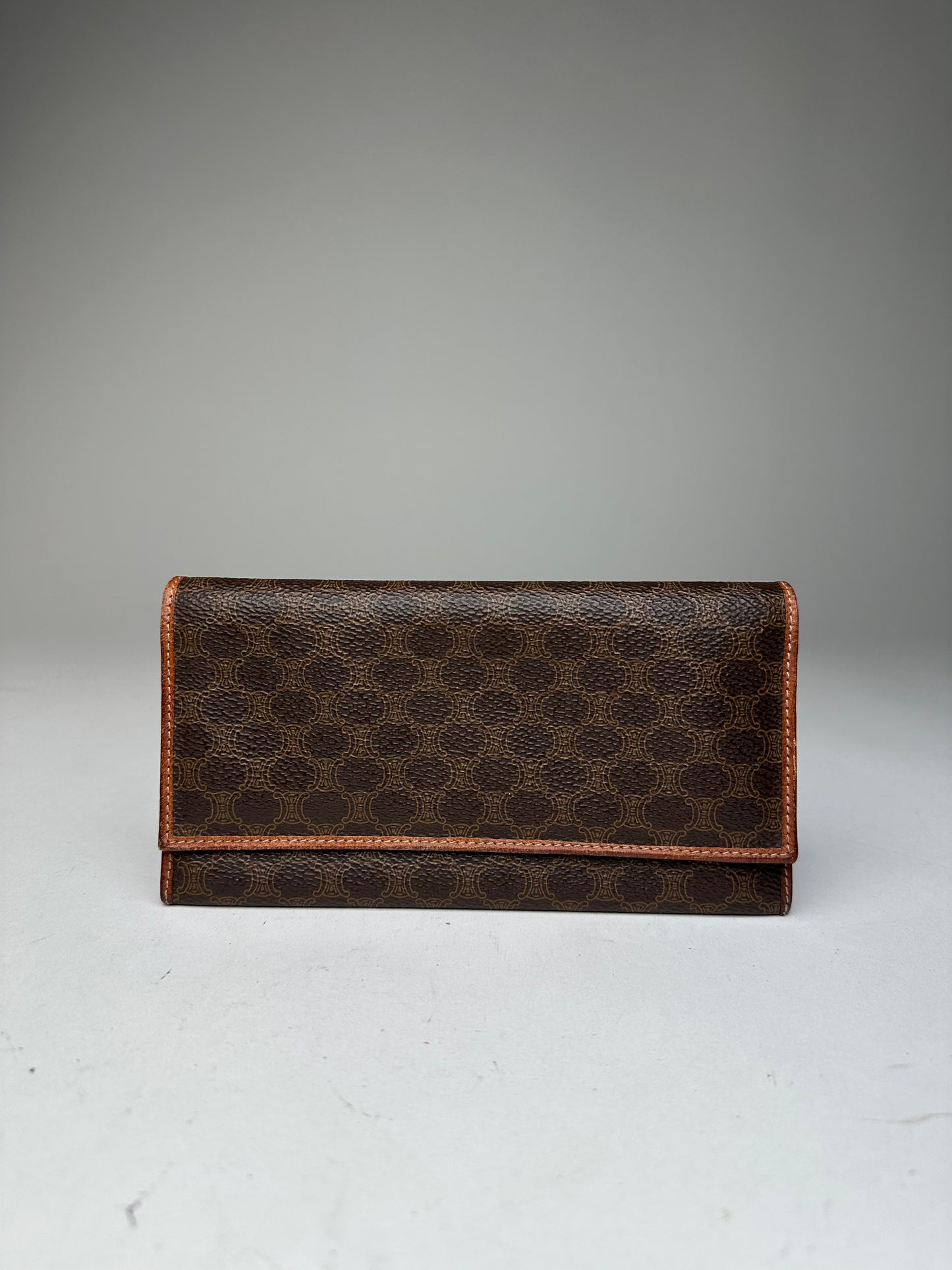 Vintage Celine Paris Triomphe Monogram Leather ID Holder Vrown