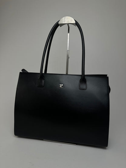 Vintage Courrèges Structured Leather Shoulder Tote Black